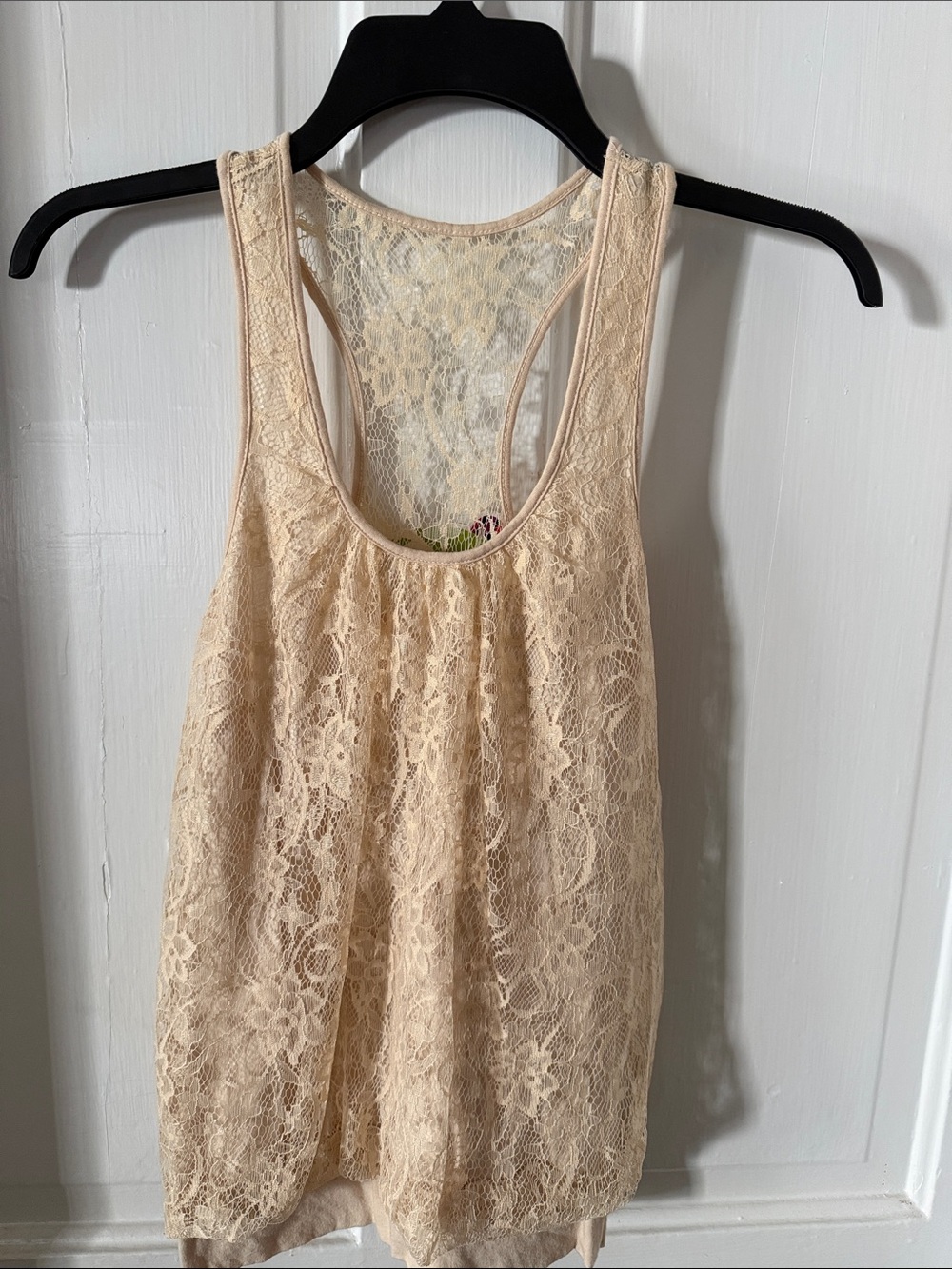 Express Beige Lace Racerback Tank Top - Picture 2 of 5